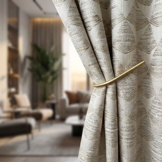 Diamond Mirage Jacquard Cream Sand Geometric Curtains