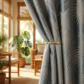 Fan Palm Silhouette Duck Egg Blue Satin Tropical Leaves Curtain 2