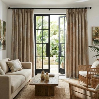 Fan Palm Silhouette Mocha Satin Tropical Leaves Curtain