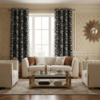 Fluttering Fanburst Art Deco Geometric Black and White Curtains 2