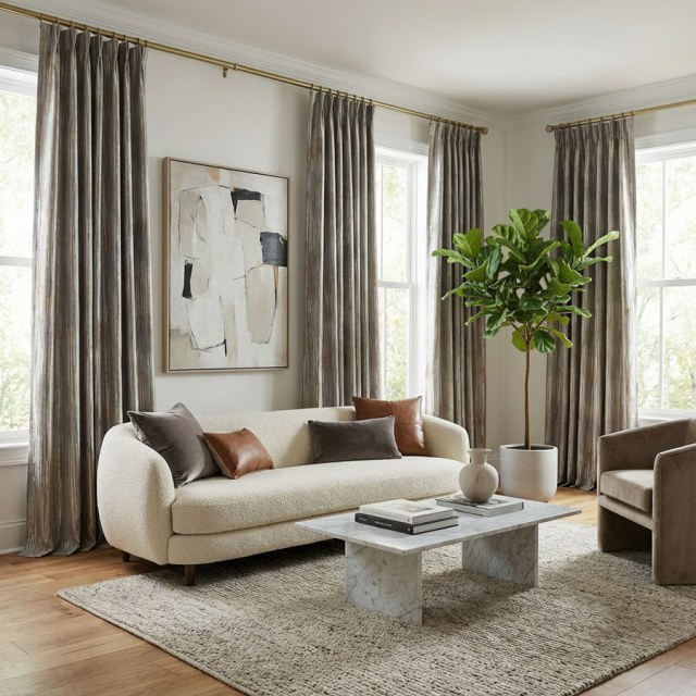 Golden Cascade Textured Striped Grey and Gold Curtain 1