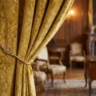 Heritage Luxury Mustard Yellow Gold Gilded Damask Velvet Curtain 2