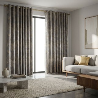 Lunar Gold Luxury Jacquard Abstract Grey Floral Curtain 3