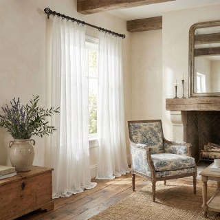 Moonstone Ivory White Textured Striped Voile Curtain 3