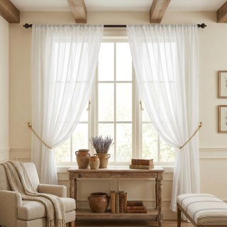 Moonstone Ivory White Textured Striped Voile Curtain 4