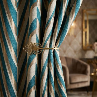 Ocean Wave Elegance Teal and Gold Art Deco Geometric Curtains 2