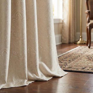 Opulent Floral Luxury Jacquard Satiny Beige Cream Damask Curtain 1