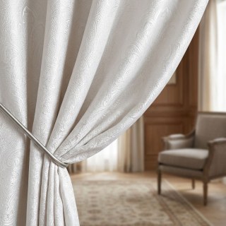 Opulent Floral Luxury Jacquard Satiny Grey Damask Curtain 3