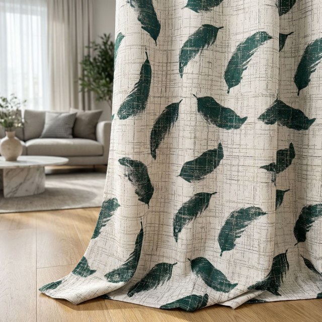 Plume & Pattern Abstract Green Feather Curtain 1