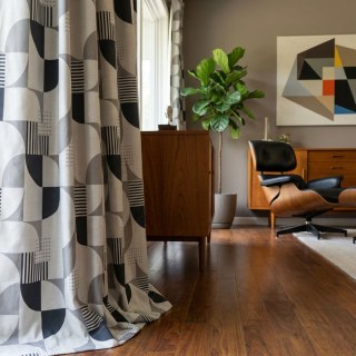 Retro Rhythm Mid Century Modern Black White and Gey Geometric Curtain 3