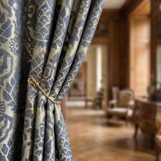 Royal Indigo Luxury Jacquard Blue and Gold Floral Curtains 2