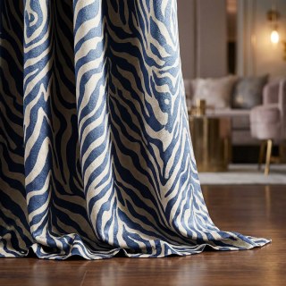 Savannah Luxury Jacquard Navy Blue Zebra Print Curtain 2