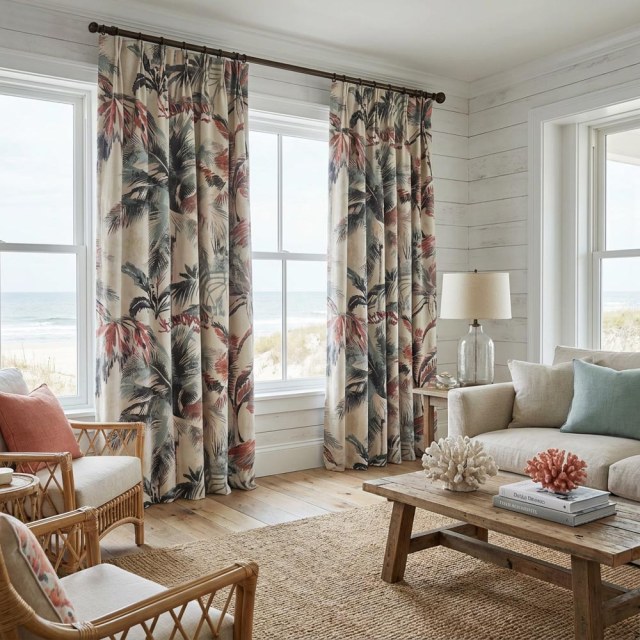 Sunset Palms Multicolour Velvet Tropical Floral Curtains 1