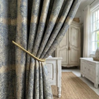 Weathered Plaid Haze Blue Checked Grid Geometric Curtains 2