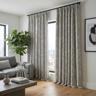 Weave Whisper Geometric Black & White Heavy Wool Chenille Curtain 3