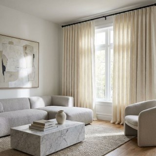 Weave Whisper Geometric Ivory White Heavy Wool Chenille Curtain 3