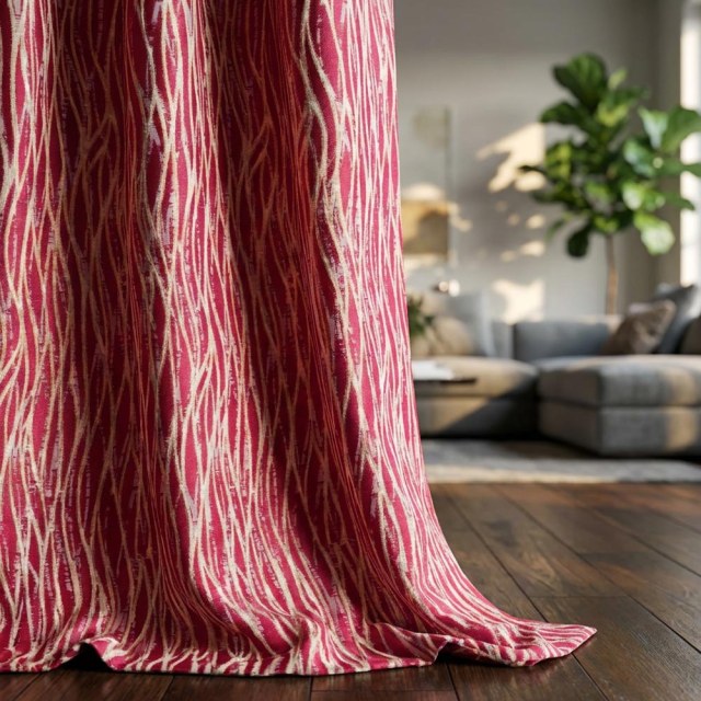 Woven Drift Abstract Geometric Burgundy Wine Red and Gold Curtains 1