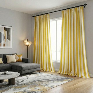 Sleek Yellow and White Striped Curtain 3