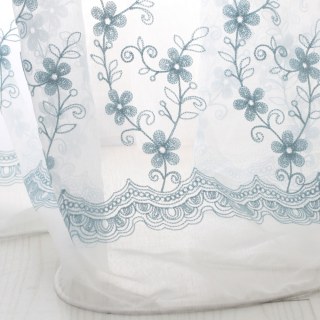 Touch Of Grace Embroidered Blue Flower Voile Curtain 8