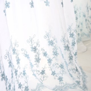 Touch Of Grace Embroidered Blue Flower Voile Curtain 3