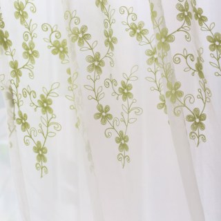 Touch Of Grace Embroidered Lime Green Flower Voile Curtain 5
