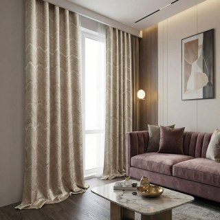 Zigzag Symphony Chevron Taupe Brown Faux Silk Modern Geometric Curtains