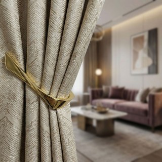 Zigzag Symphony Chevron Taupe Brown Faux Silk Modern Geometric Curtains 3