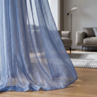 Paris Cascade Shimmering Striped Blue Voile Curtain
