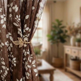 Pascal Brown Vine Print Semi Sheer Voile Curtain 3