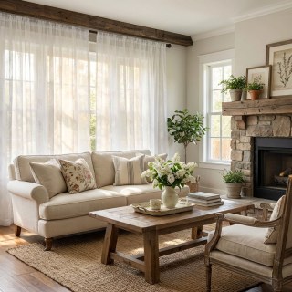 Shimmering Leaves Ivory White Voile Curtain 2