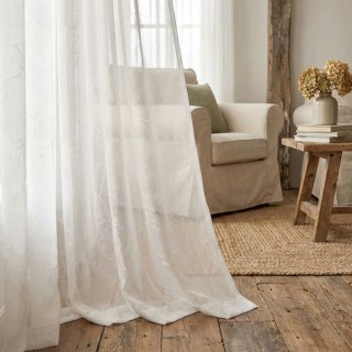 Shimmering Leaves Ivory White Voile Curtain