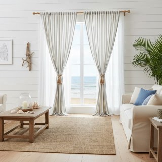 Coastal Weave Pebble Gray Striped Natural Linen Cotton Blend Curtains 4