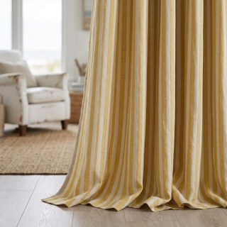 Coastal Weave Sandstone Yellow Striped Natural Linen Cotton Blend Curtains 4