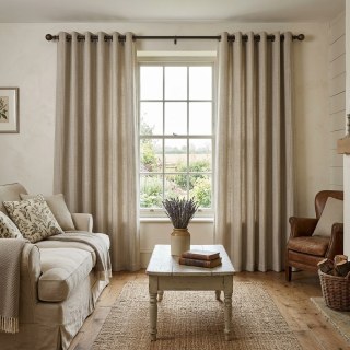 Cottage Flax Coffee Brown Striped Natural Linen Cotton Blend Curtains