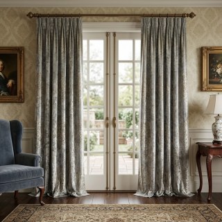 Heritage Luxury Duck Egg Green Gilded Damask Velvet Curtains