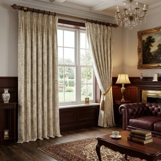 Heritage Luxury Off White Gilded Damask Velvet Curtains 3