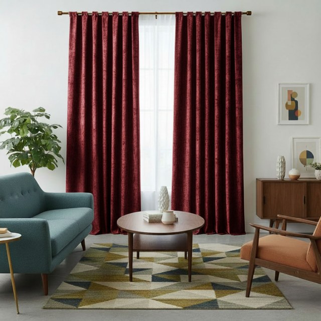 Luxury Red Burgundy Colour Chenille Curtain 1