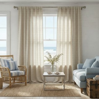 Nature's Ogee Blush Pink Natural Linen Cotton Blend Curtains 2