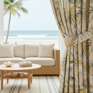 Palm Delight Tropical Leaves Yellow Gray Curtains 5