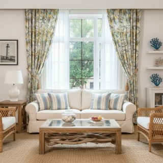 Palm Delight Tropical Leaves Yellow Gray Curtains 3