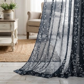Pascal Black Blue Vine Print Sheer Voile Curtain 5