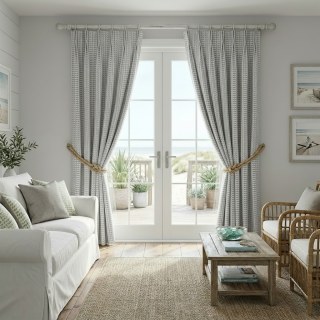 Raffia Lattice Gray Natural Linen Cotton Curtains 2