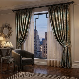 Deco Diamond Teal and Brown Art Deco Geometric Curtains with Gold Details 3