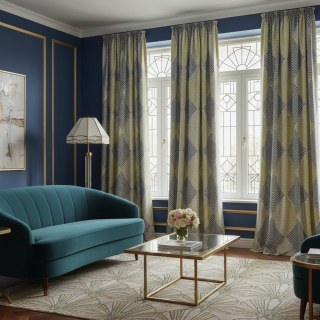 Deco Diamond Yellow and Grey Art Deco Geometric Curtains with Gold Details 4