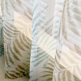 Palm Tree Leaves Blue and Brown Sheer Curtain 2