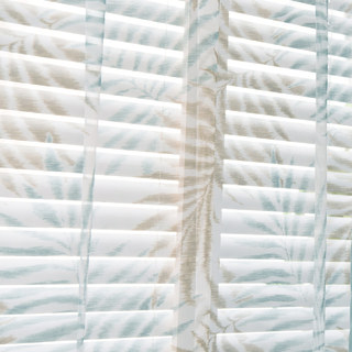 Palm Tree Leaves Blue and Brown Sheer Curtain 4