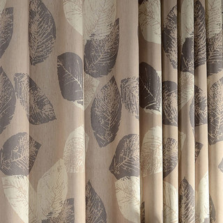 Block Leaf Brown Linen Style Curtain