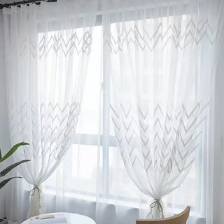 GeoWave Ivory White Embroidered Sheer Curtain 3