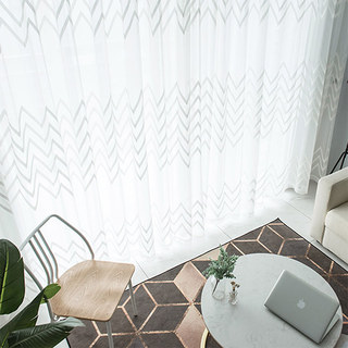 GeoWave White Embroidered Chevron Sheer Curtain 4