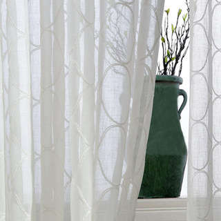Arabesque Whisper Embroidered Ivory White Trellis Sheer Curtain 2